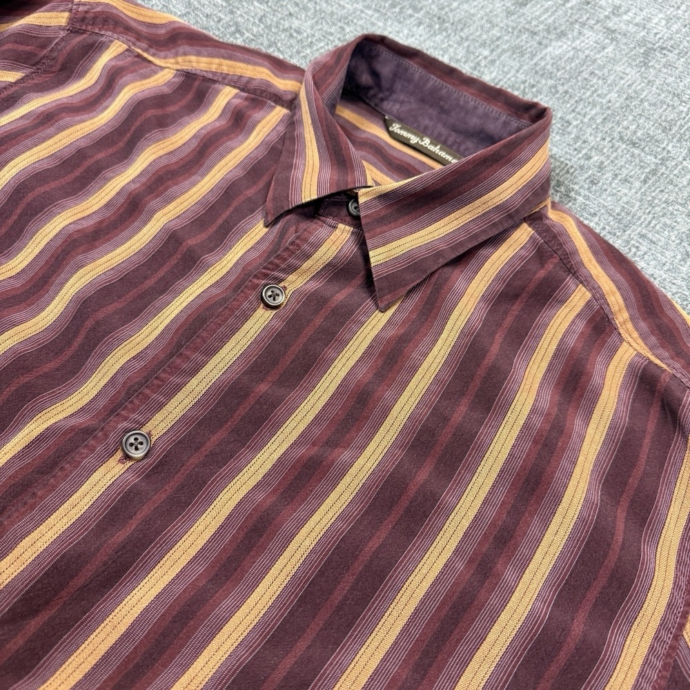 Tommy Bahama Shirt Mens M Striped Maroon Silk Wool Long Sleeve Button Down‎